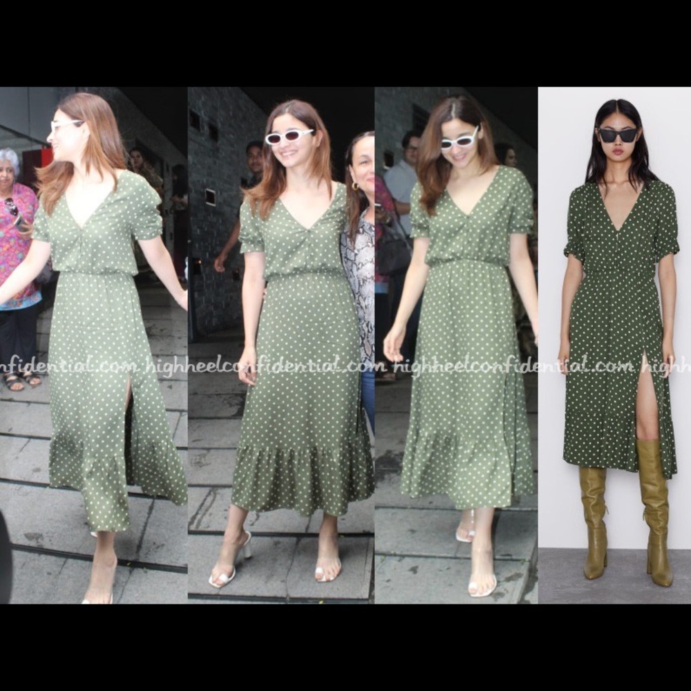 Green with white polka dots